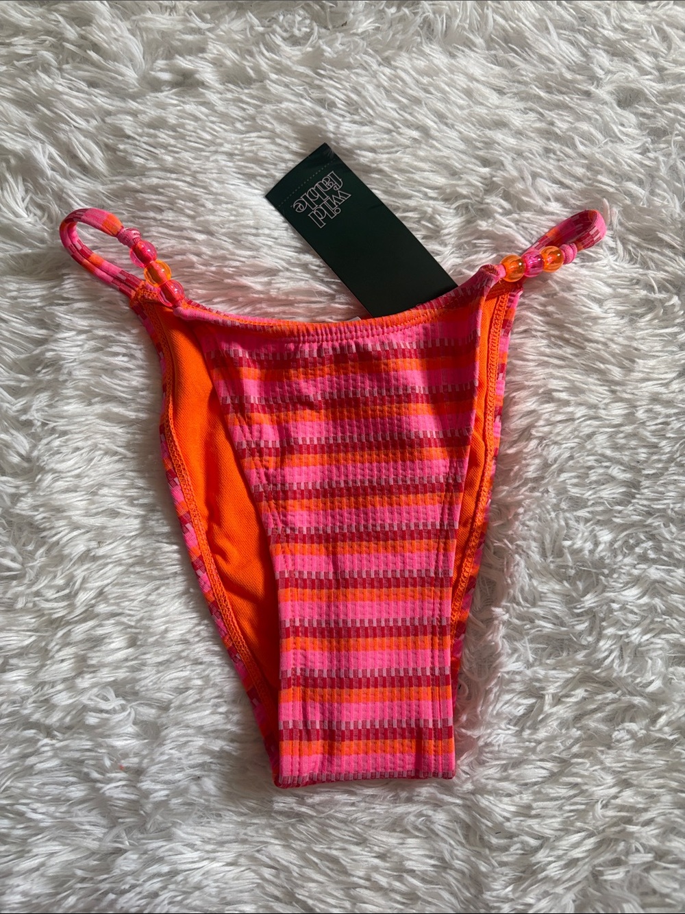 NWT Wild Fable Beach Pink Multi Stripe Textured Beaded Waist Swim Bottoms XXS
